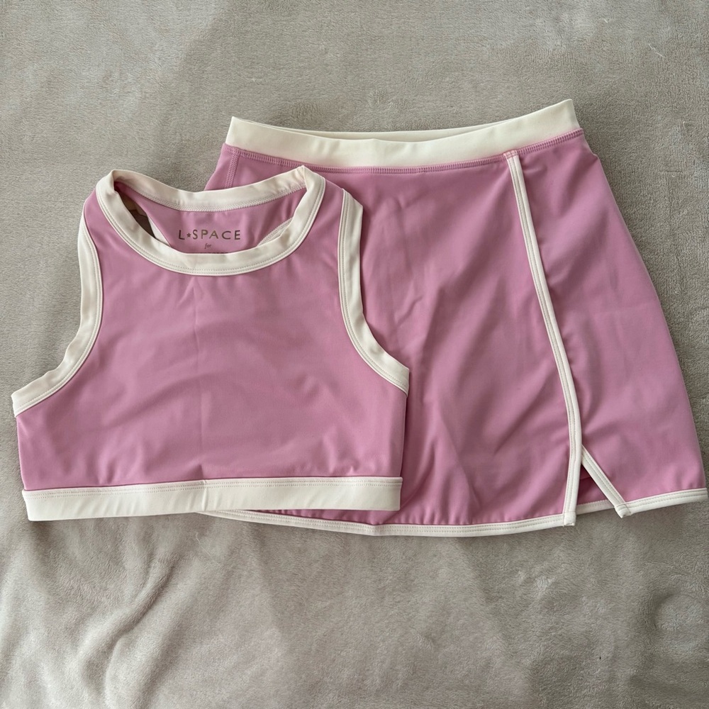 L*Space for Anthropologie Pink White Athletic Campbell Top & Skort Set Tennis